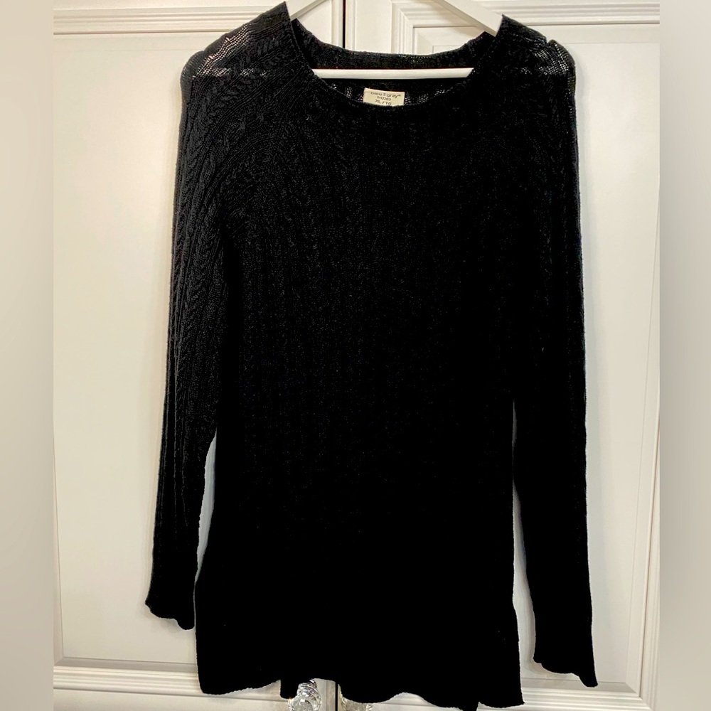 Bleu Gray Women’s Size XL Black Cable Knit Pull On Crew Neck Sweater
